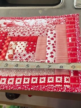 Red and White Quilted pot handlers set of 2 handmade
